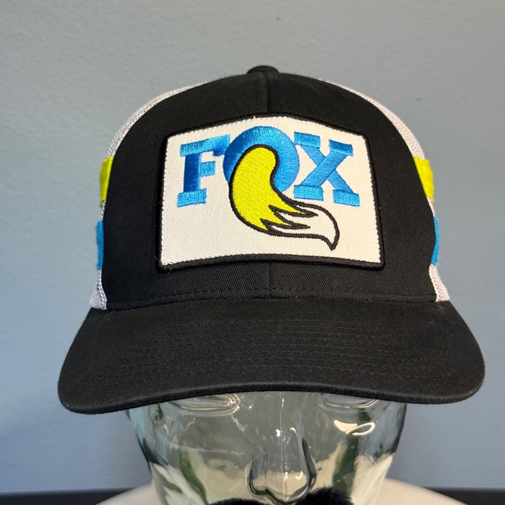 Fox Factory Racing Trucker Hat Mens Black White Blue Yellow Yupoong Snapback Cap